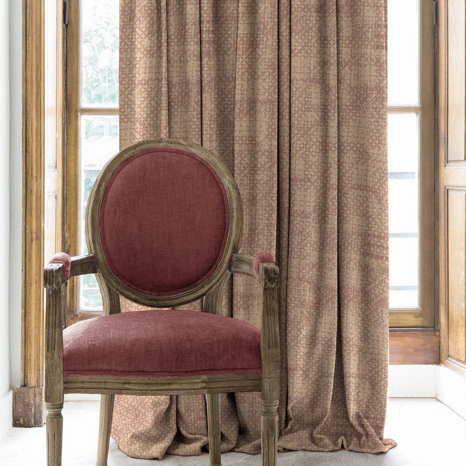 Elegent Geometric Print Matt Finish Room Darkening Curtain Set of 2 MTDS522E