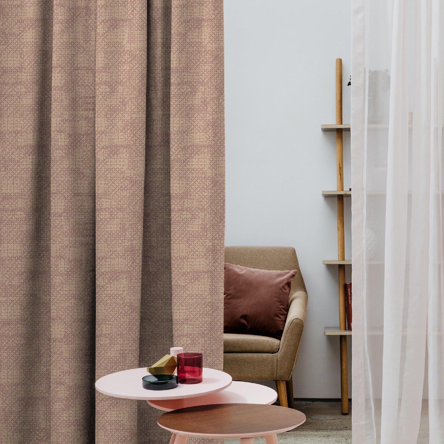 Elegent Geometric Print Matt Finish Room Darkening Curtain Set of 2 MTDS522E