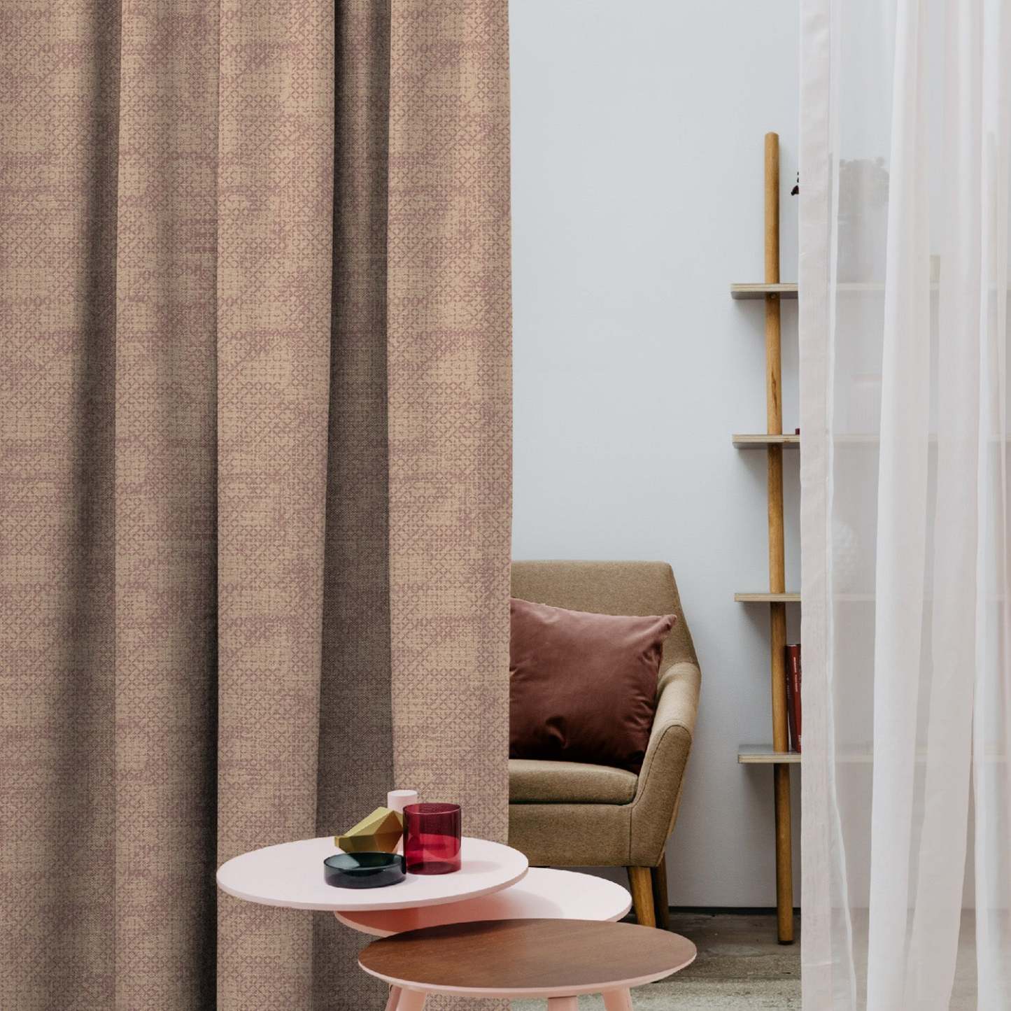 Elegent Geometric Print Matt Finish Room Darkening Curtain Set of 2 MTDS522E