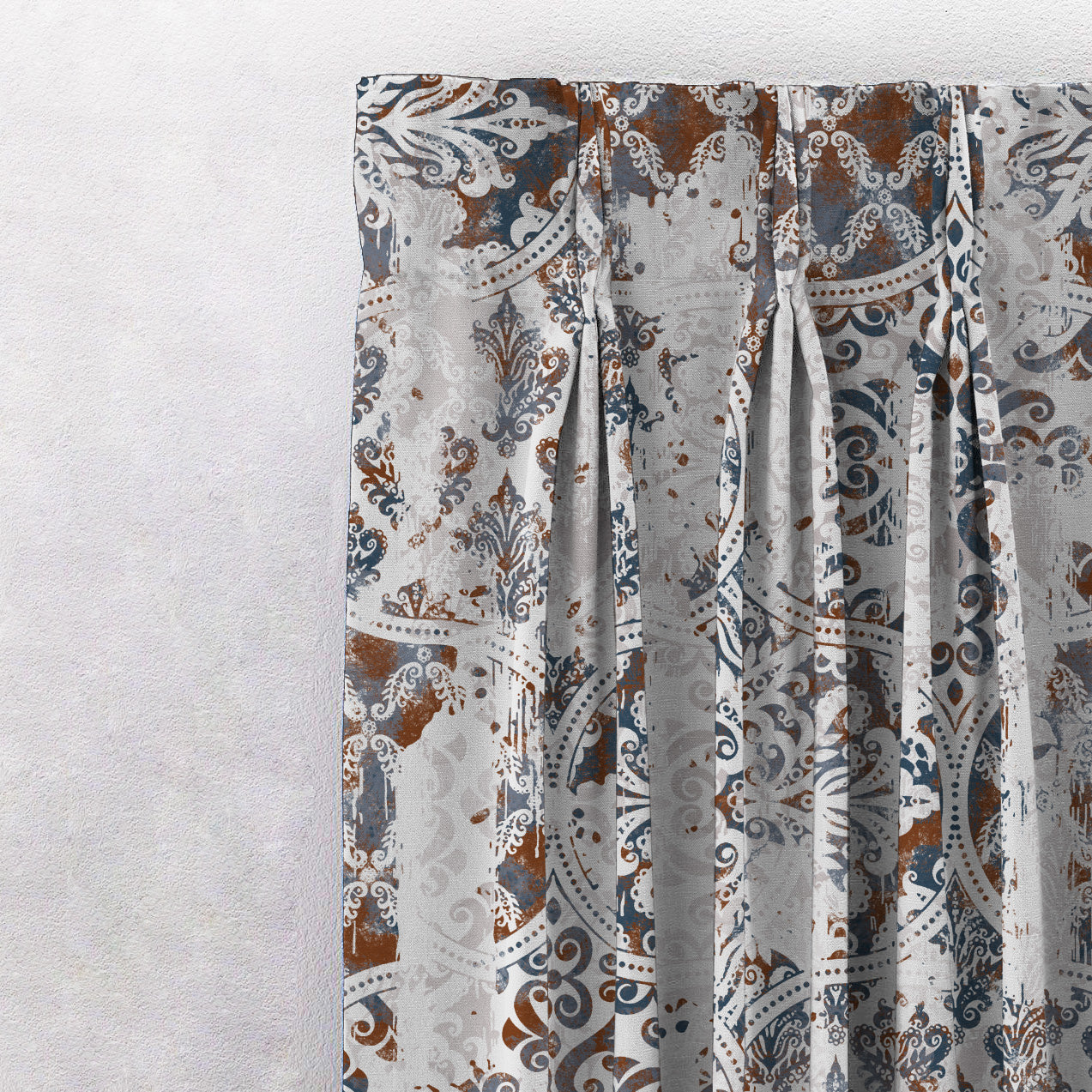 Damask Delight Indie Space Blue Heavy Satin Blackout curtains Set Of 1pc - (DS524A)