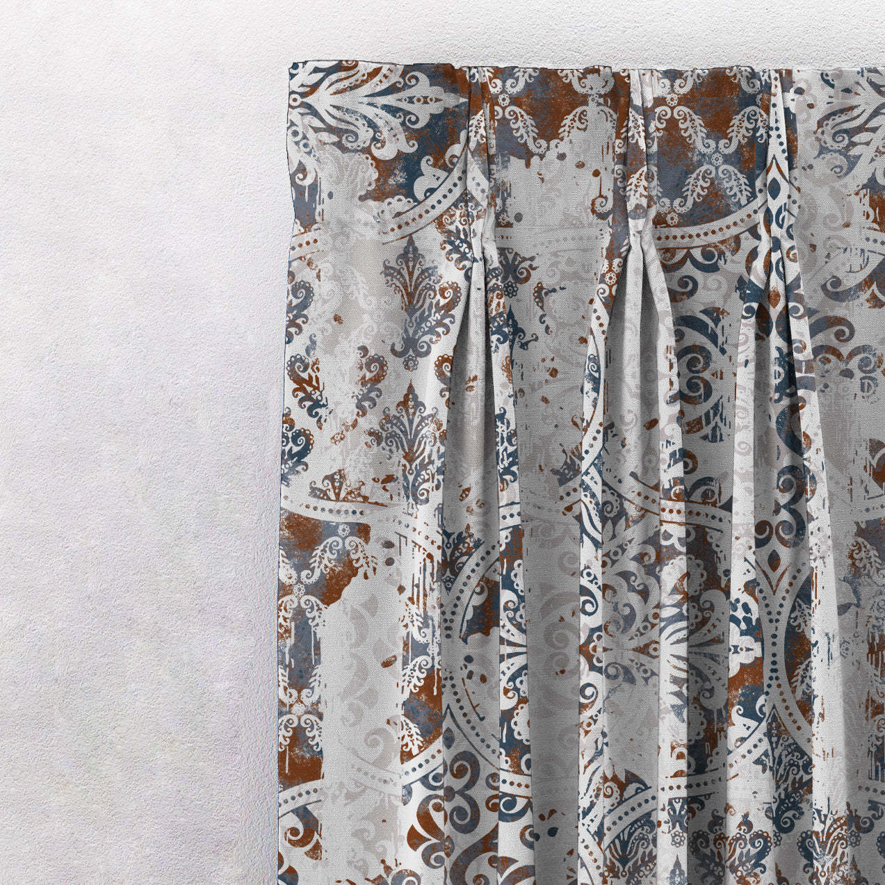 Damask Delight Indie Space Blue Heavy Satin Blackout curtains Set Of 1pc - (DS524A)