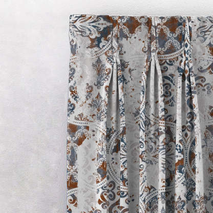 Damask Delight Indie Space Blue Heavy Satin Blackout curtains Set Of 1pc - (DS524A)