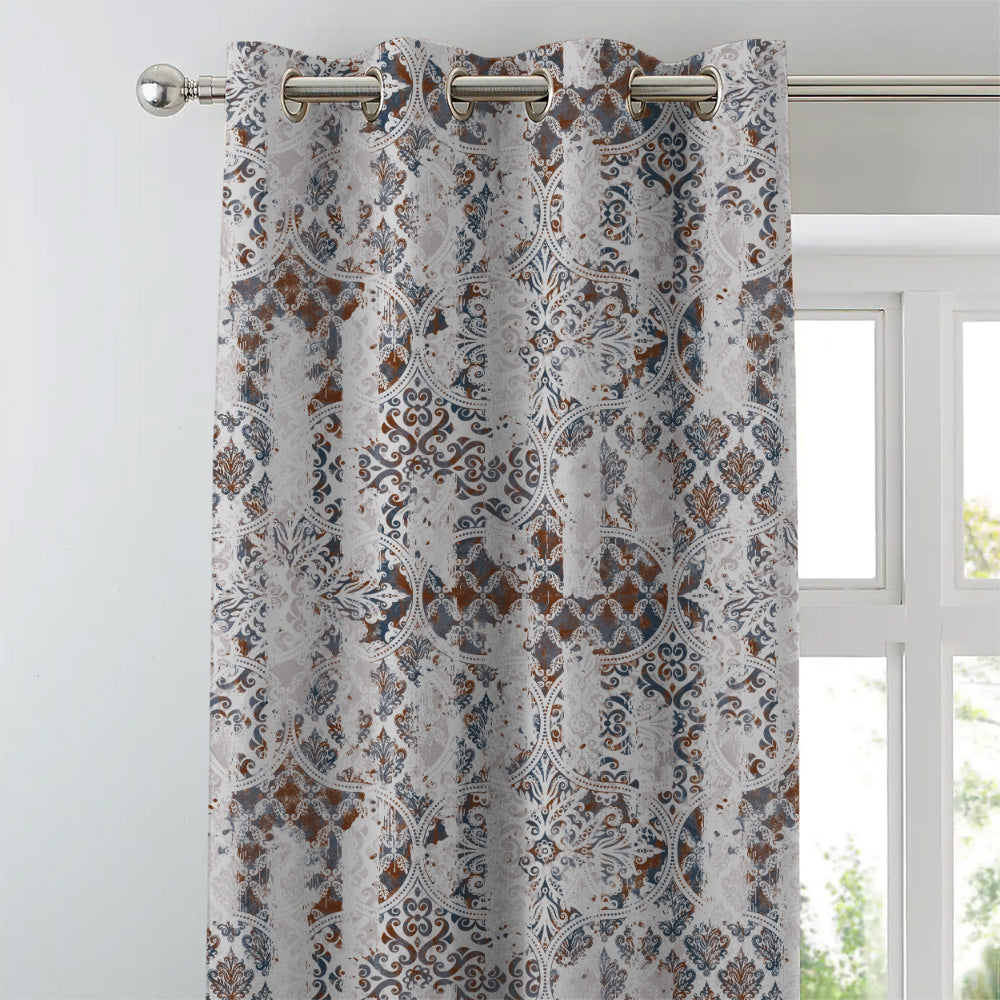 Damask Delight Indie Space Blue Heavy Satin Blackout curtains Set Of 1pc - (DS524A)