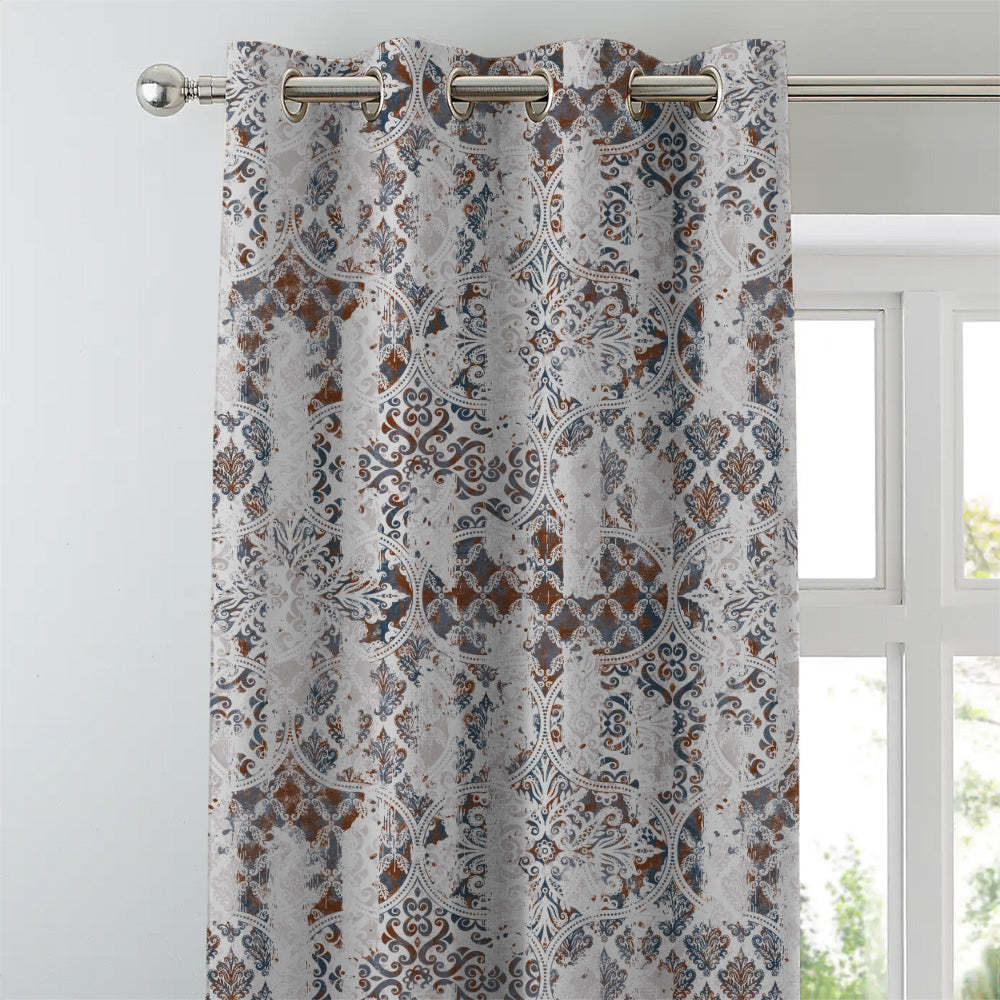 Damask Delight Indie Space Blue Heavy Satin Blackout curtains Set Of 1pc - (DS524A)