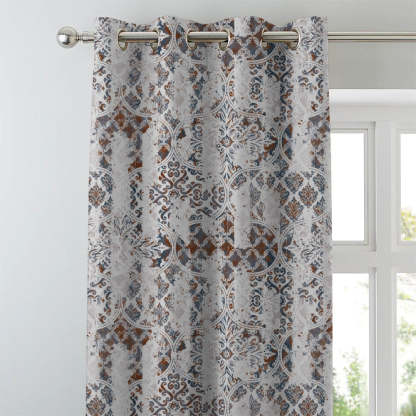 Damask Delight Indie Space Blue Heavy Satin Blackout curtains Set Of 1pc - (DS524A)