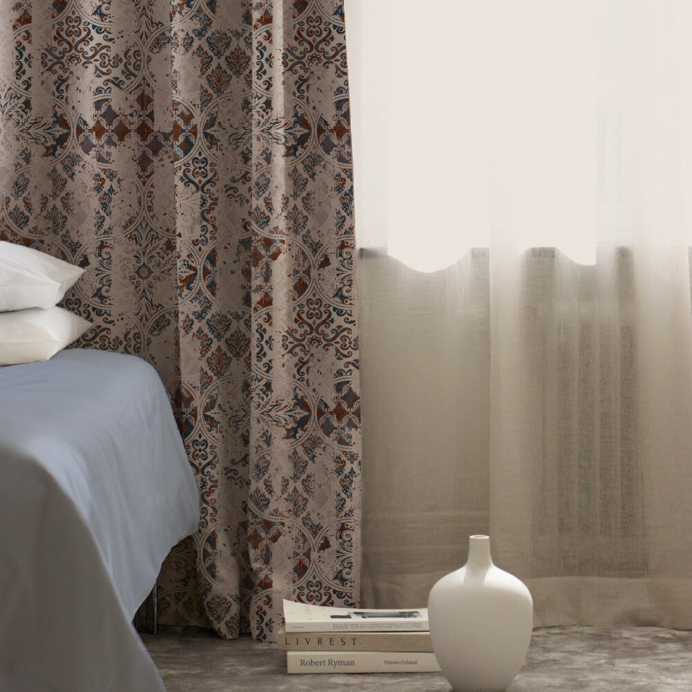 Damask Delight Indie Space Blue Heavy Satin Blackout curtains Set Of 1pc - (DS524A)