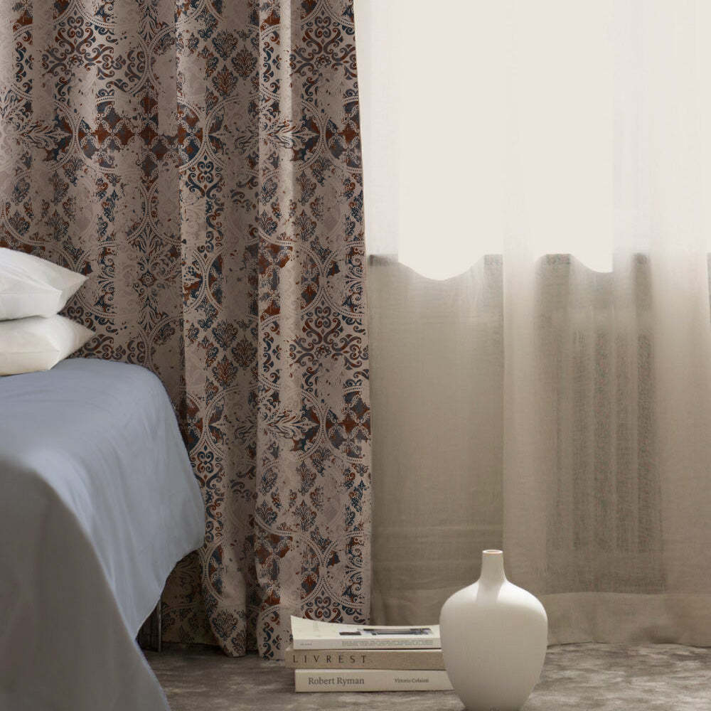 Damask Delight Indie Space Blue Heavy Satin Blackout curtains Set Of 1pc - (DS524A)