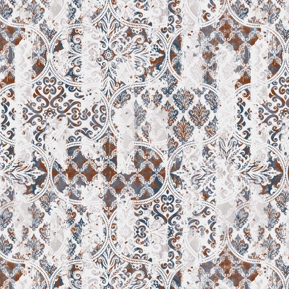 Damask Delight Indie Space Blue Heavy Satin Blackout curtains Set Of 1pc - (DS524A)