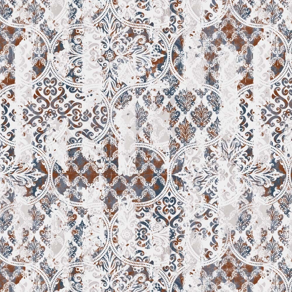 Damask Delight Indie Space Blue Heavy Satin Blackout curtains Set Of 1pc - (DS524A)