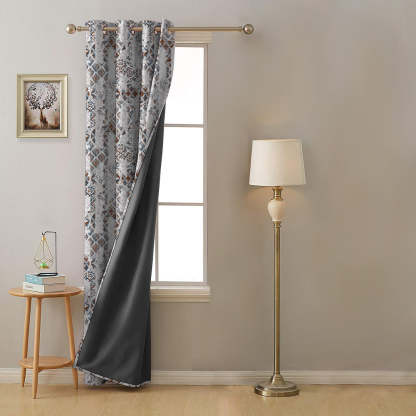 Damask Delight Indie Space Blue Heavy Satin Blackout curtains Set Of 1pc - (DS524A)