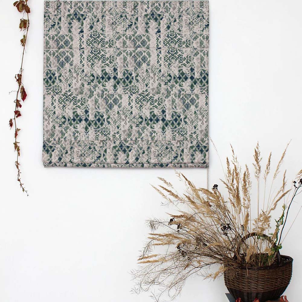 Damask Delight Indie Pear Green Satin Roman Blind (DS524C)