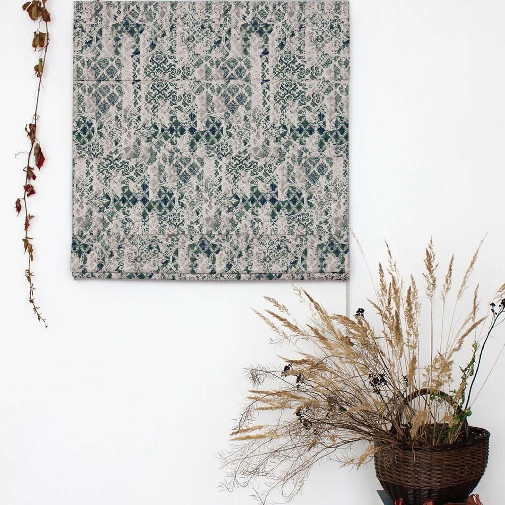 Damask Delight Indie Pear Green Satin Roman Blind (DS524C)