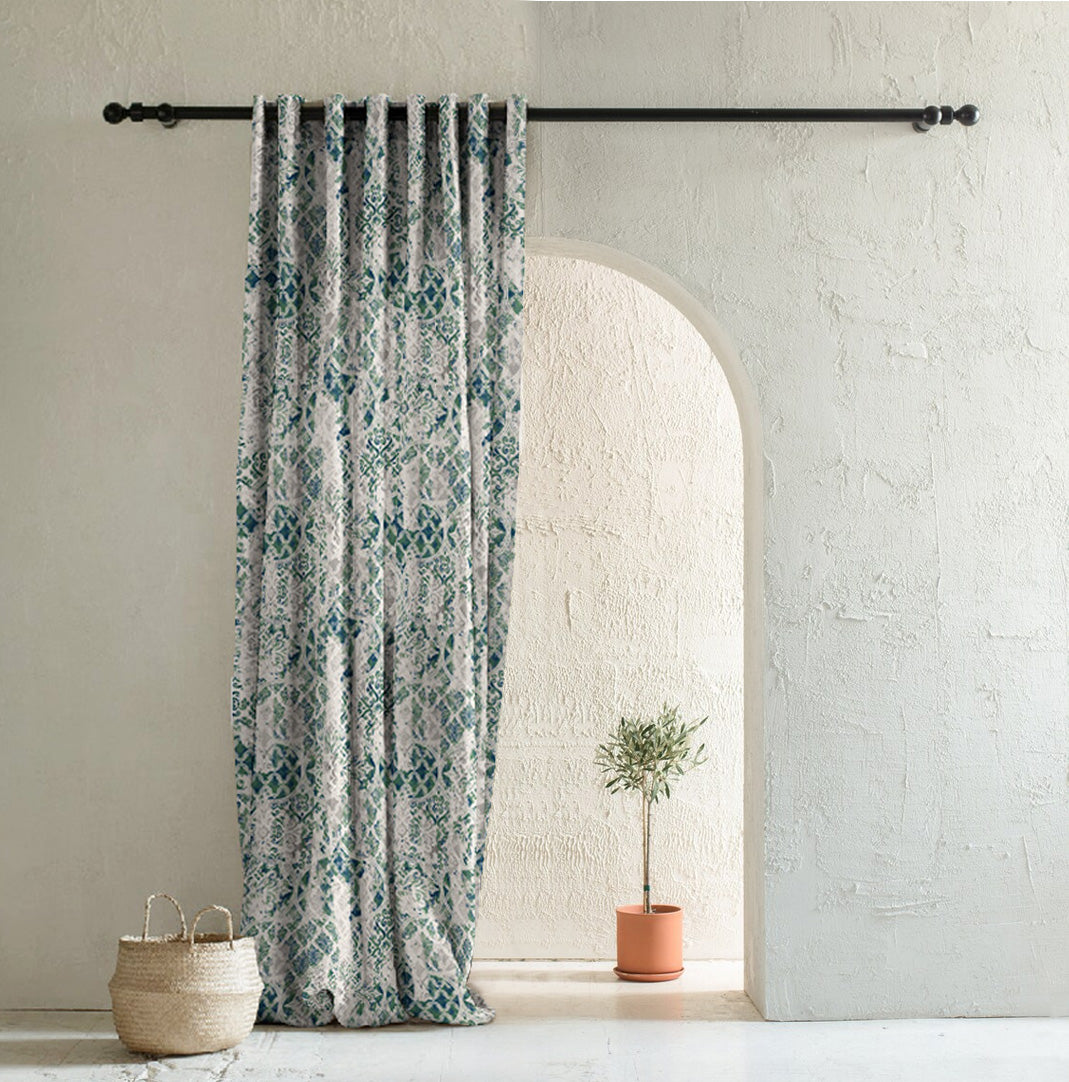 Damask Delight Indie Pear Green Heavy Satin Room Darkening Curtains Set Of 1pc - (DS524C)