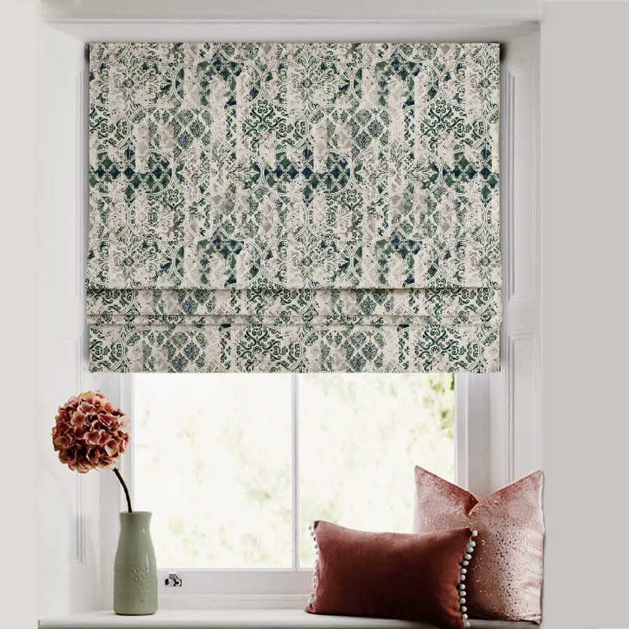 Damask Delight Indie Pear Green Satin Roman Blind (DS524C)