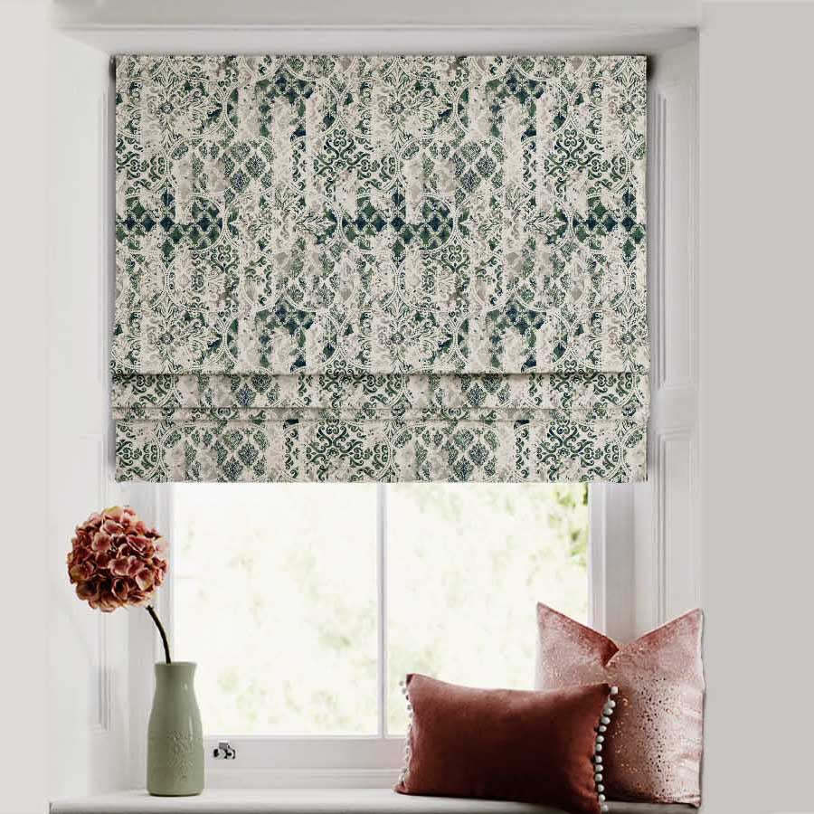 Damask Delight Indie Pear Green Satin Roman Blind (DS524C)