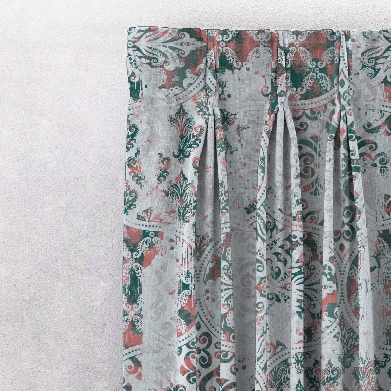 Damask Delight Indie Teal Heavy Satin Blackout Curtains Set Of 1pc - (DS524D)