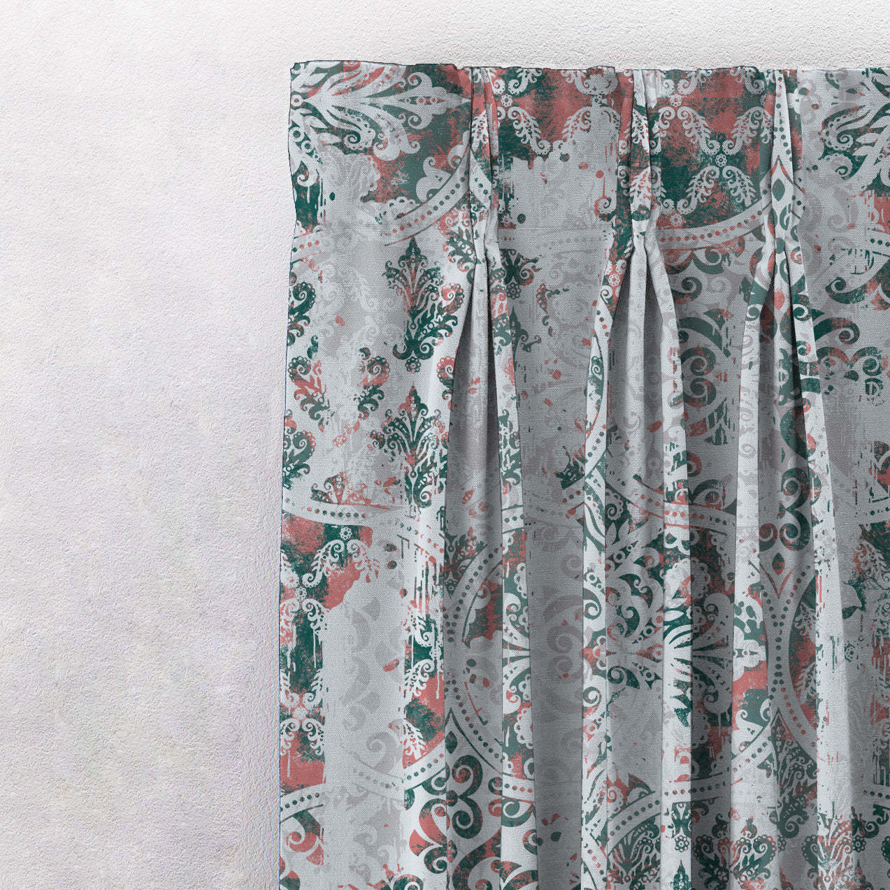 Damask Delight Indie Teal Heavy Satin Blackout Curtains Set Of 1pc - (DS524D)
