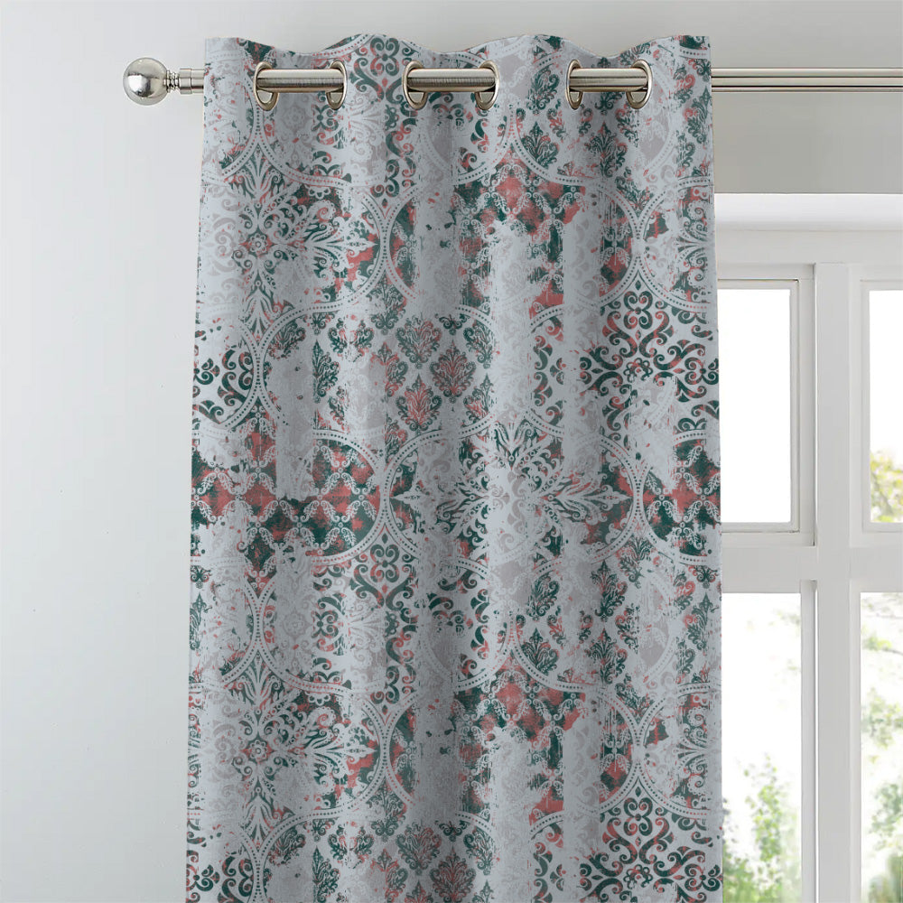 Damask Delight Indie Teal Heavy Satin Blackout Curtains Set Of 1pc - (DS524D)