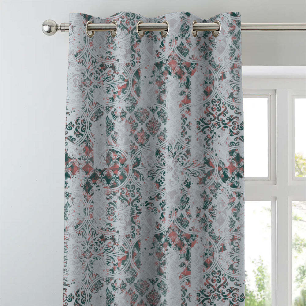 Damask Delight Indie Teal Heavy Satin Blackout Curtains Set Of 1pc - (DS524D)