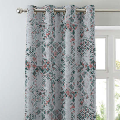 Damask Delight Indie Teal Heavy Satin Blackout Curtains Set Of 1pc - (DS524D)