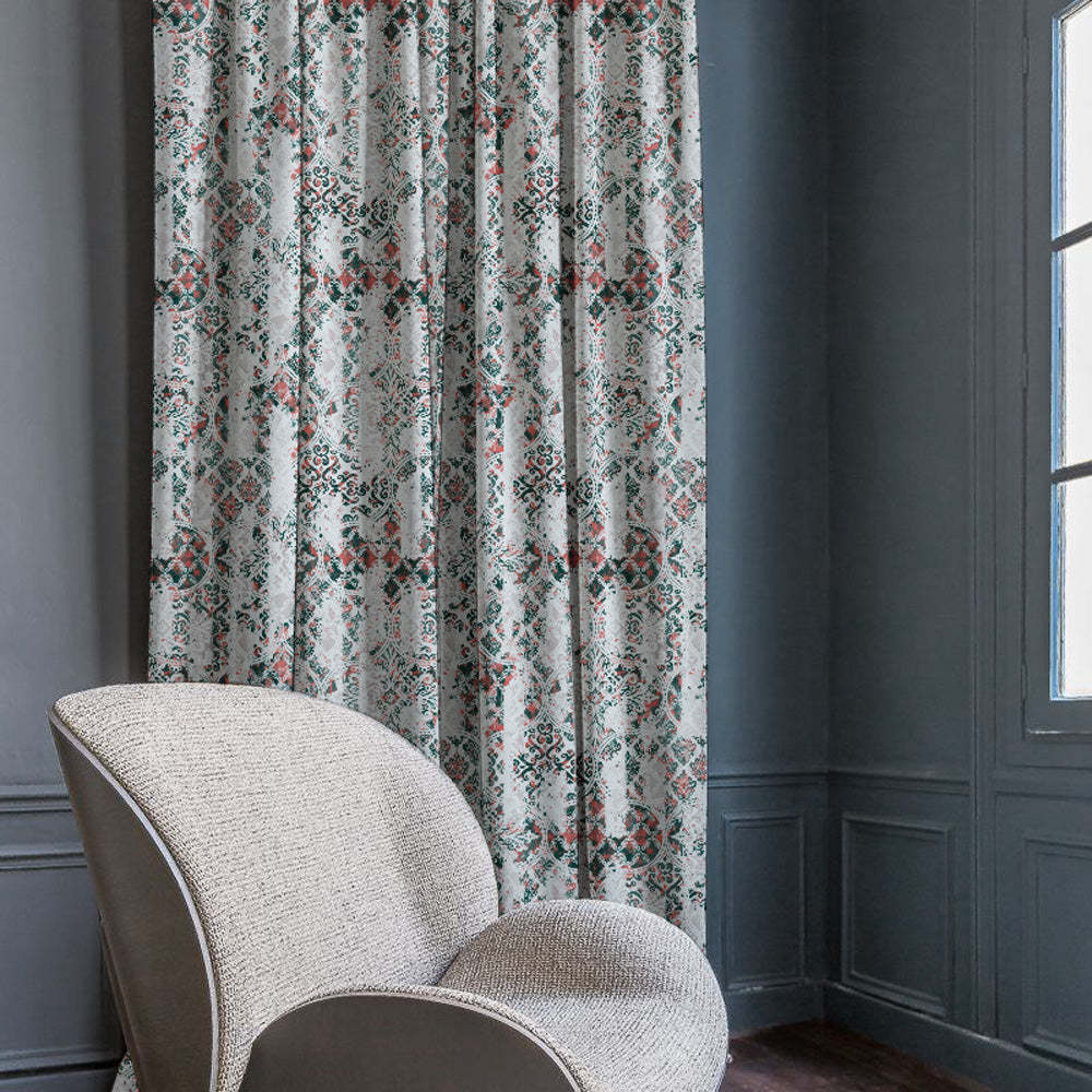 Damask Delight Indie Teal Heavy Satin Blackout Curtains Set Of 1pc - (DS524D)