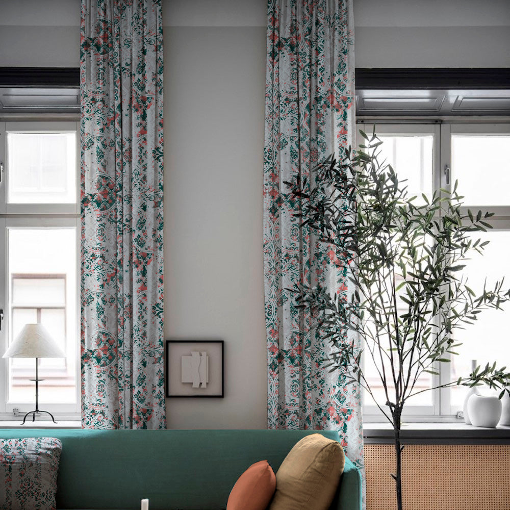 Damask Delight Indie Teal Heavy Satin Blackout Curtains Set Of 1pc - (DS524D)