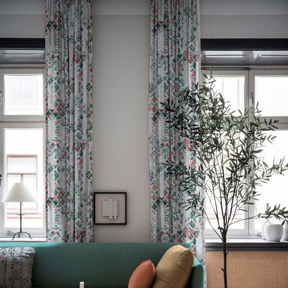 Damask Delight Indie Teal Heavy Satin Blackout Curtains Set Of 1pc - (DS524D)