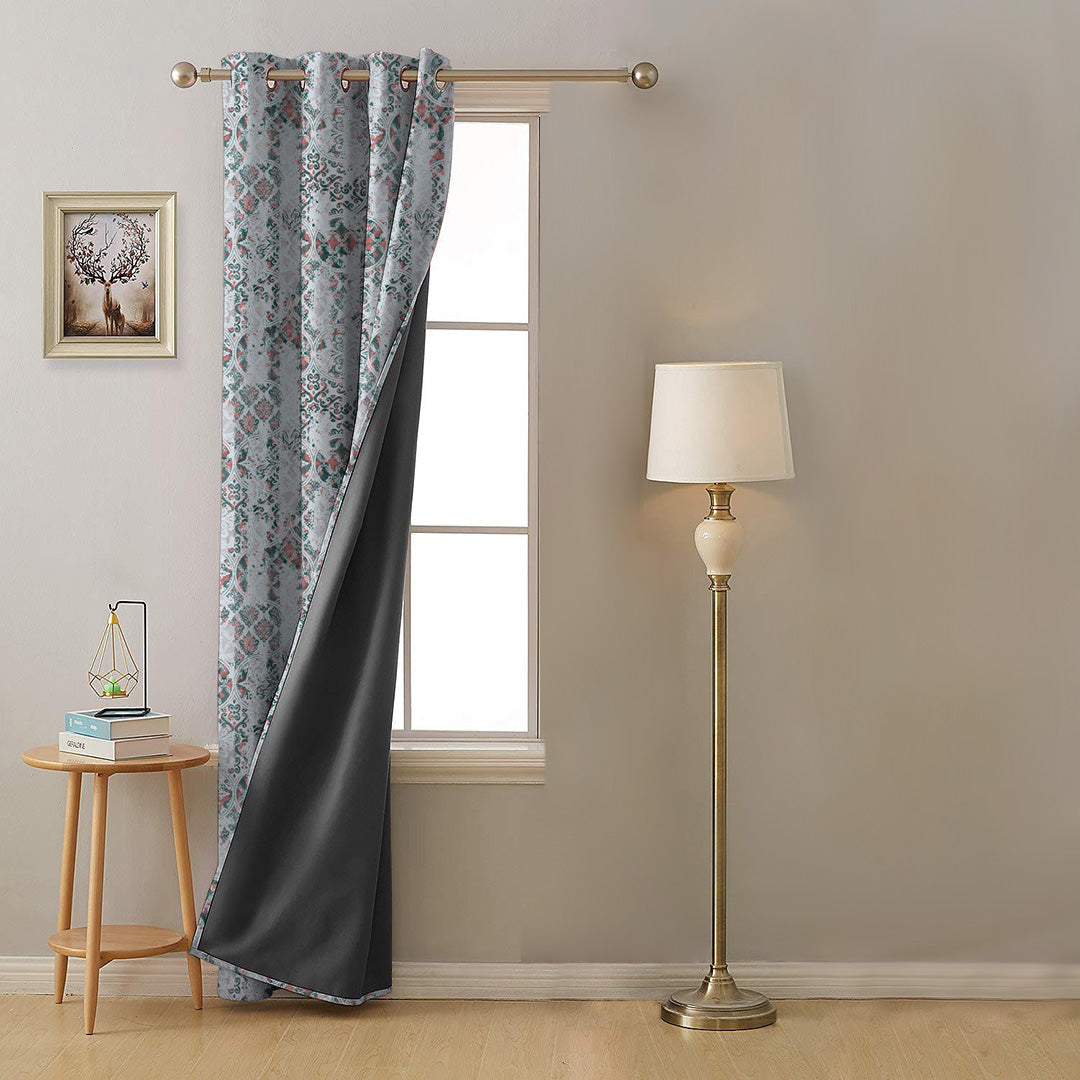 Damask Delight Indie Teal Heavy Satin Blackout Curtains Set Of 1pc - (DS524D)