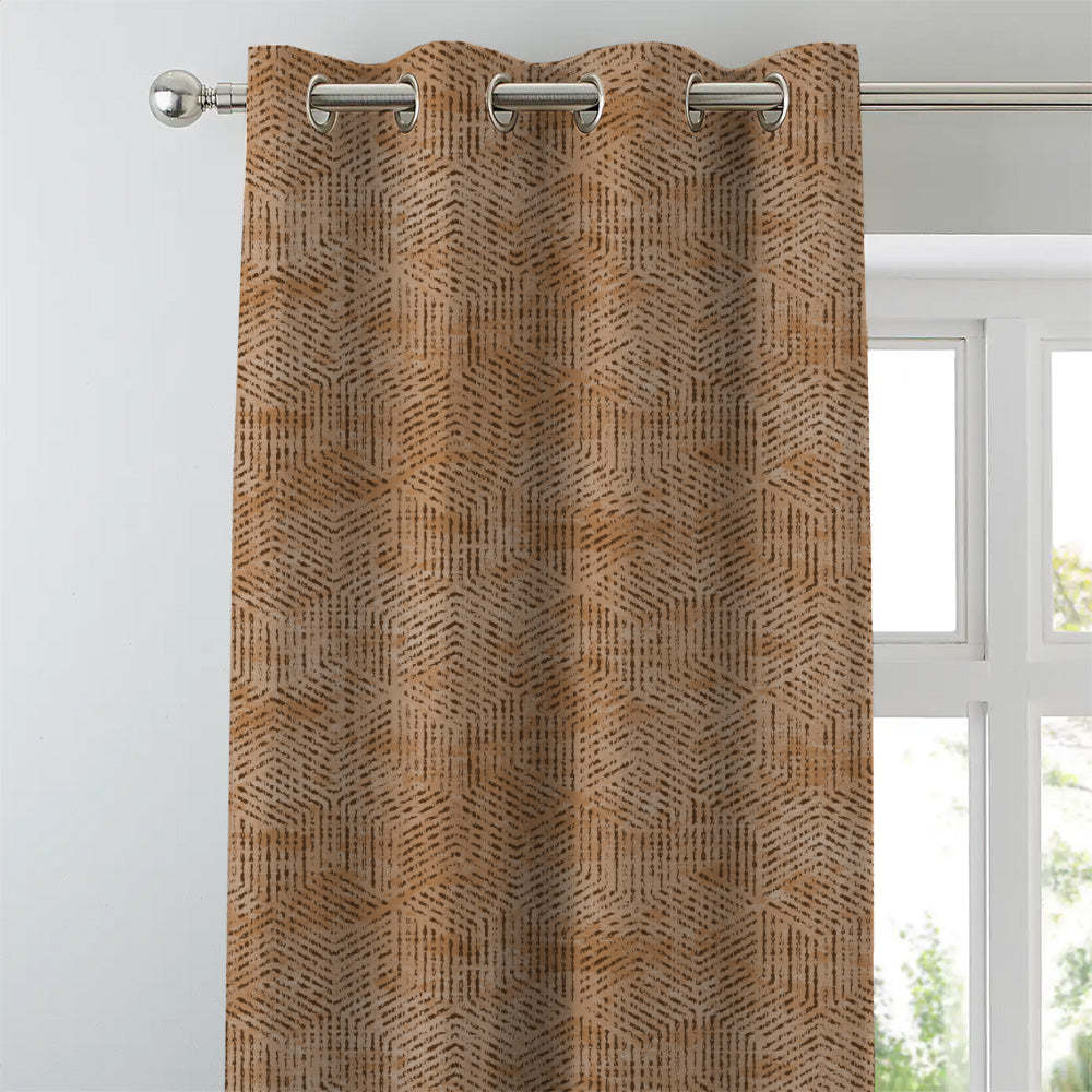 Elegent Geometric Print Matt Finish Room Darkening Curtain Set of 2 MTDS527B