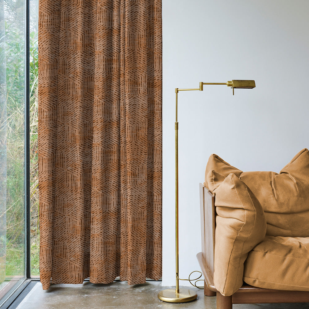 Elegent Geometric Print Matt Finish Room Darkening Curtain Set of 2 MTDS527B