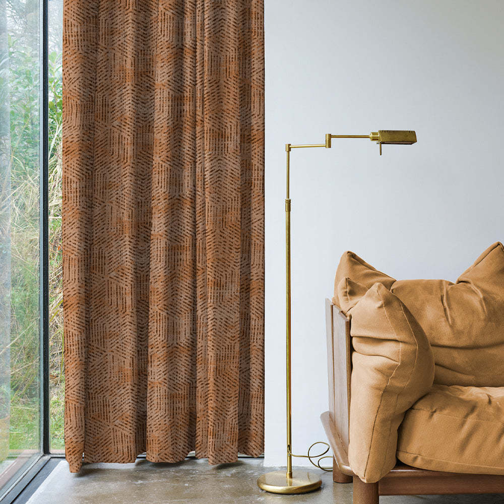 Elegent Geometric Print Matt Finish Room Darkening Curtain Set of 2 MTDS527B