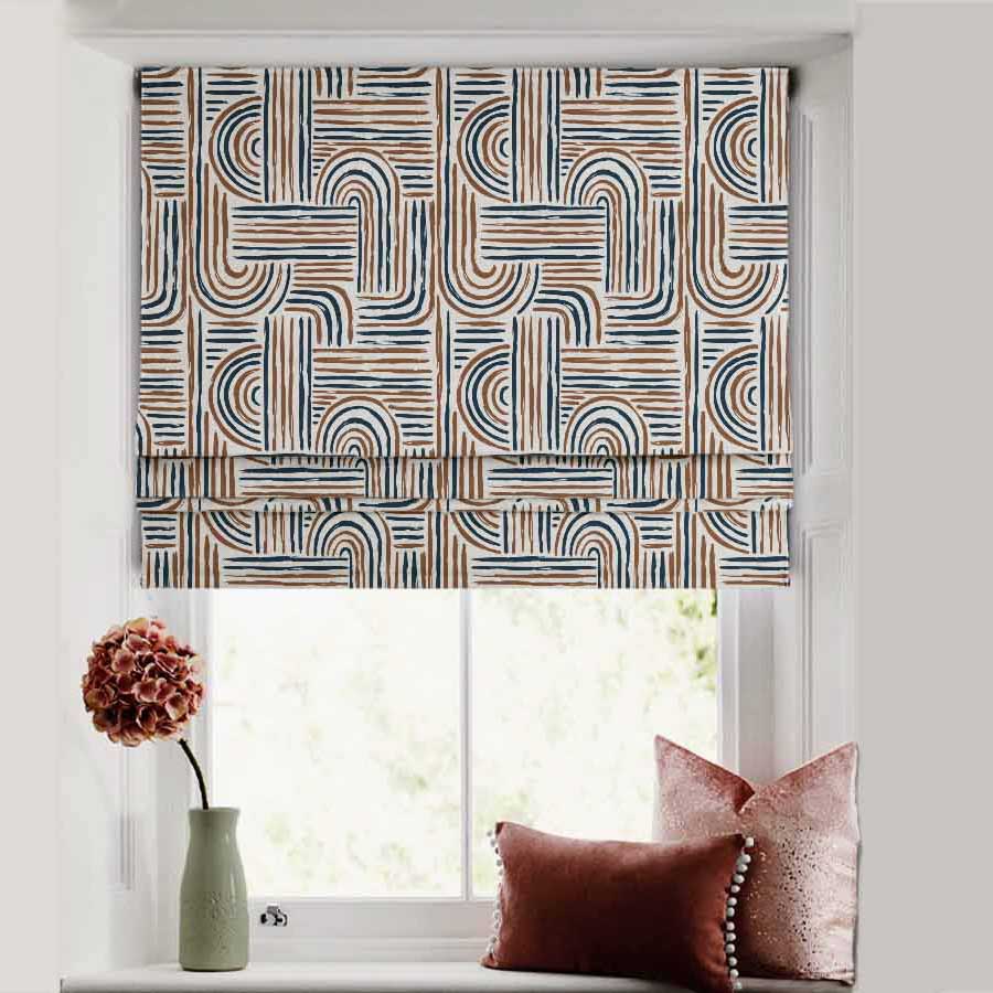 Poetic Curves Geometric Mocha Brown Satin Roman Blind (DS528A)