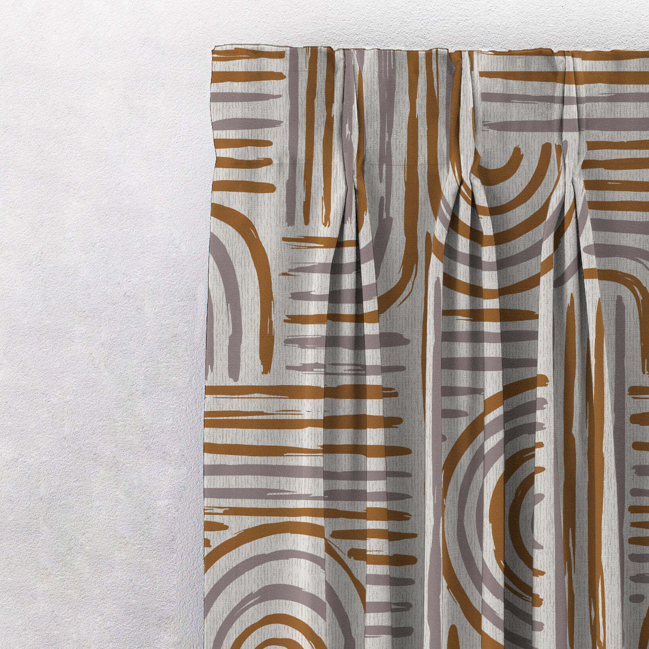 Poetic Curves Geometric Ash Grey Heavy Satin Blackout Curtains Set Of 2 - (DS528B)