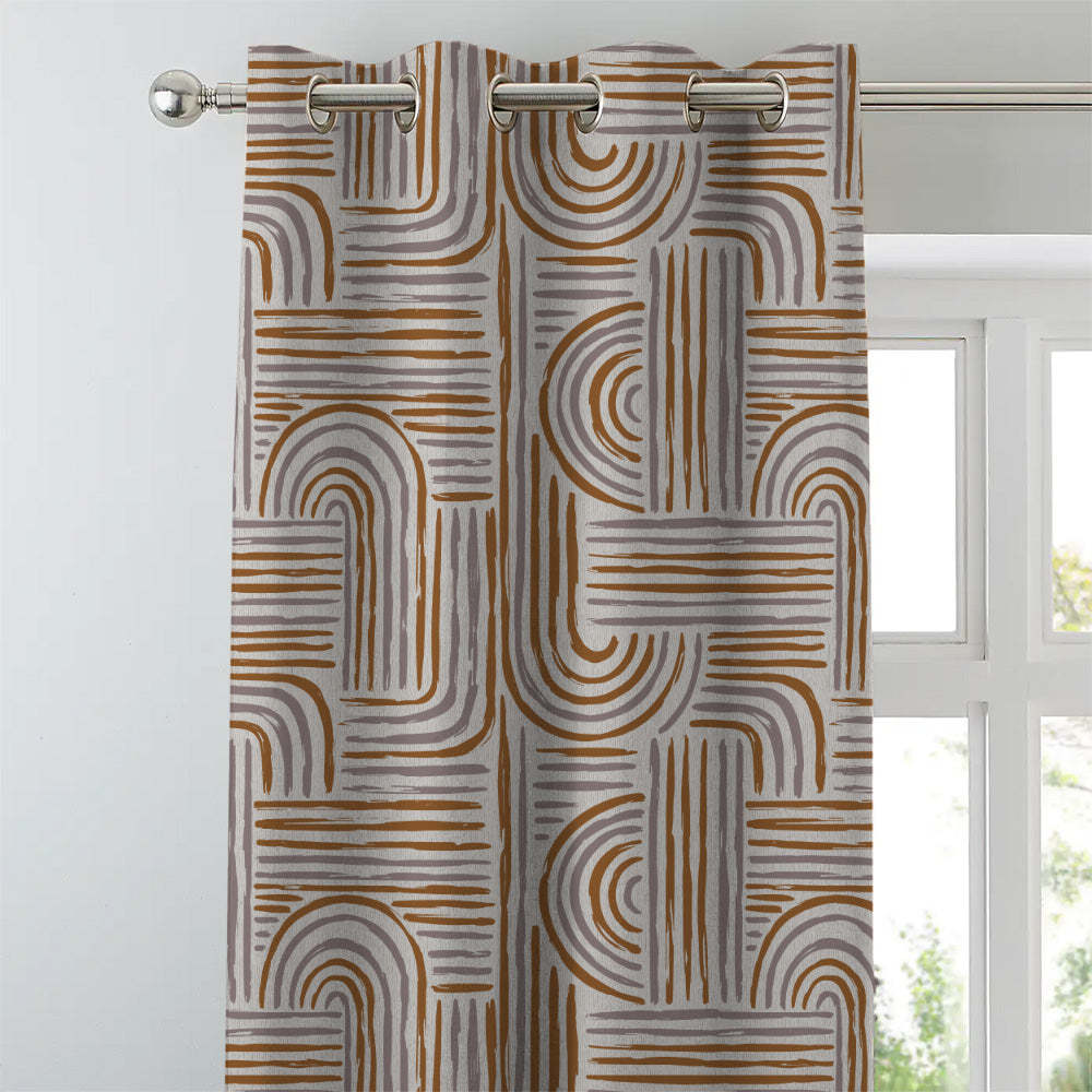 Poetic Curves Geometric Ash Grey Heavy Satin Blackout Curtains Set Of 2 - (DS528B)