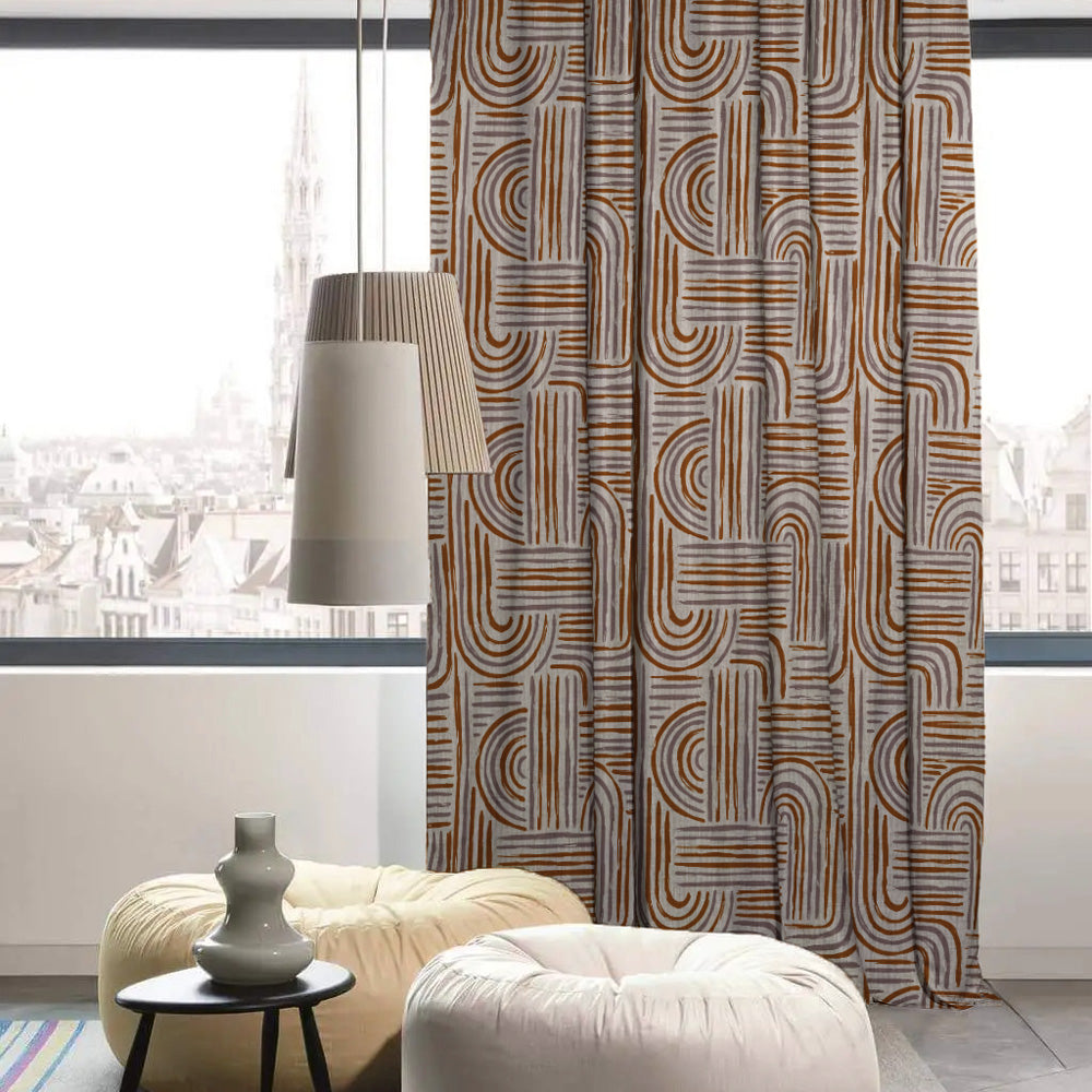 Poetic Curves Geometric Ash Grey Heavy Satin Blackout Curtains Set Of 2 - (DS528B)
