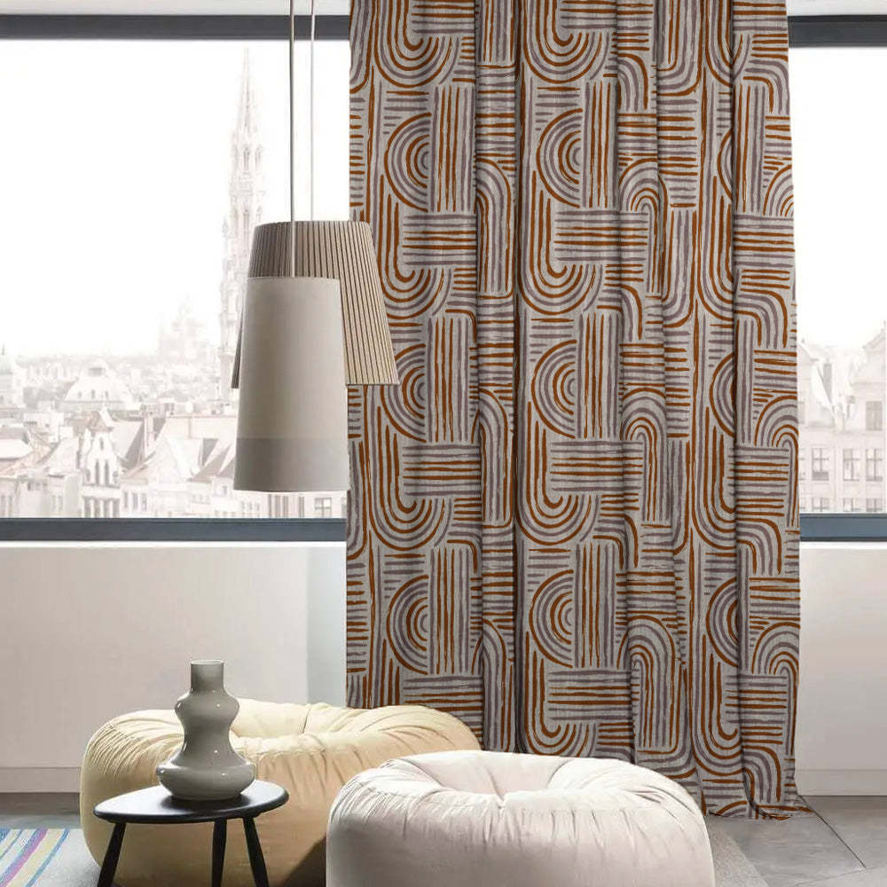 Poetic Curves Geometric Ash Grey Heavy Satin Blackout Curtains Set Of 2 - (DS528B)
