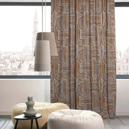 Poetic Curves Geometric Ash Grey Heavy Satin Blackout Curtains Set Of 2 - (DS528B)
