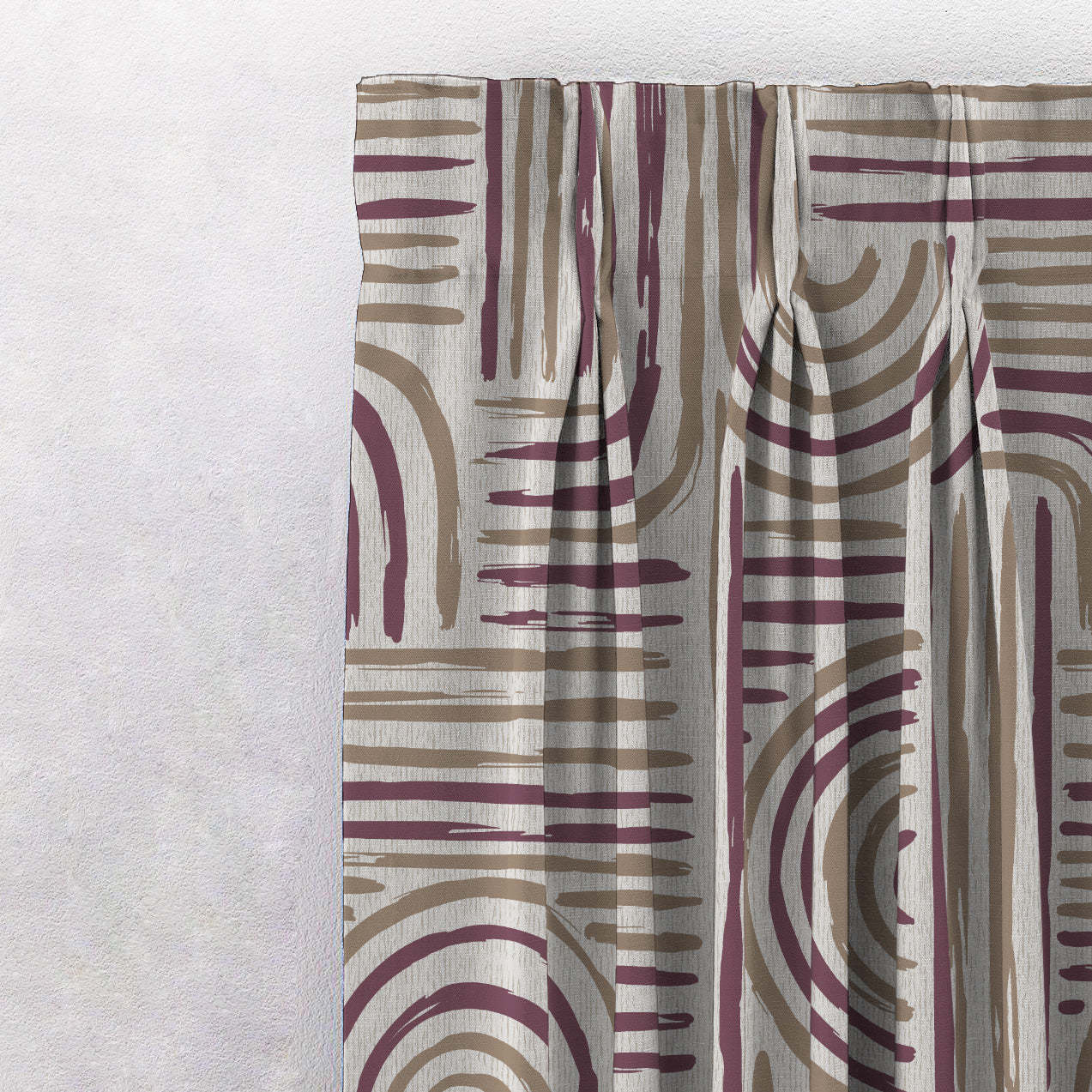 Poetic Curves Geometric Wine Heavy Satin Room Darkening Curtains Set Of 2 - (DS528C)