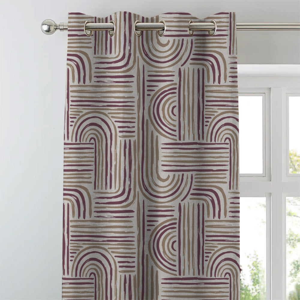 Poetic Curves Geometric Wine Heavy Satin Room Darkening Curtains Set Of 2 - (DS528C)