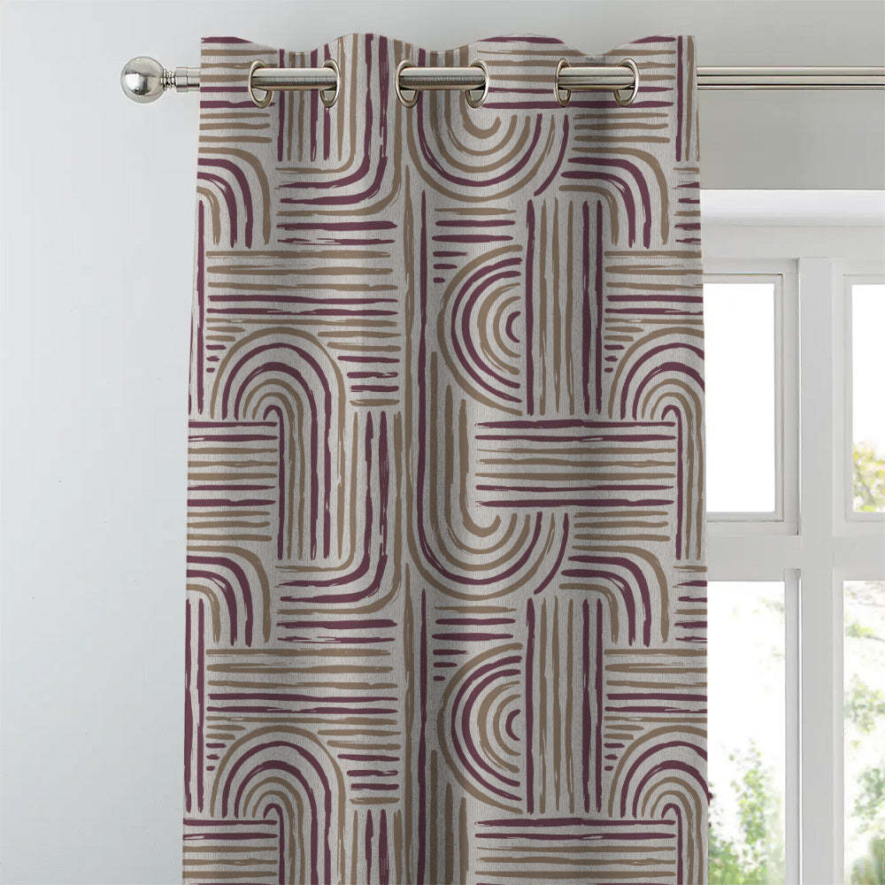 Poetic Curves Geometric Wine Heavy Satin Room Darkening Curtains Set Of 2 - (DS528C)