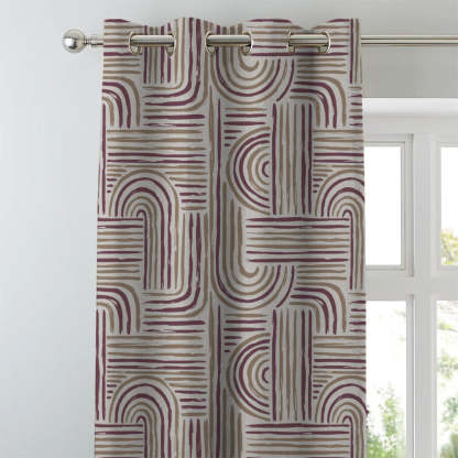 Poetic Curves Geometric Wine Heavy Satin Room Darkening Curtains Set Of 2 - (DS528C)
