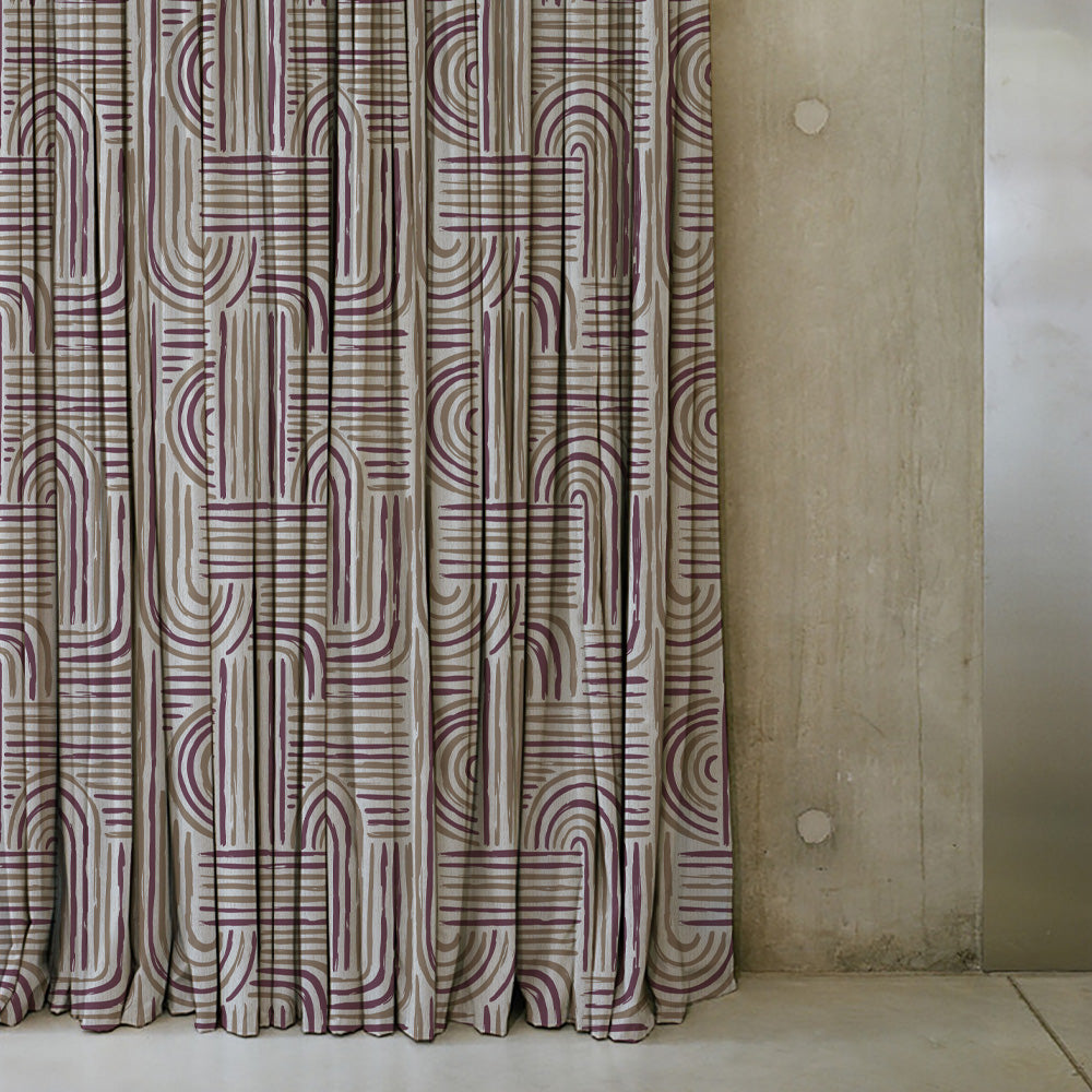 Poetic Curves Geometric Wine Heavy Satin Room Darkening Curtains Set Of 2 - (DS528C)