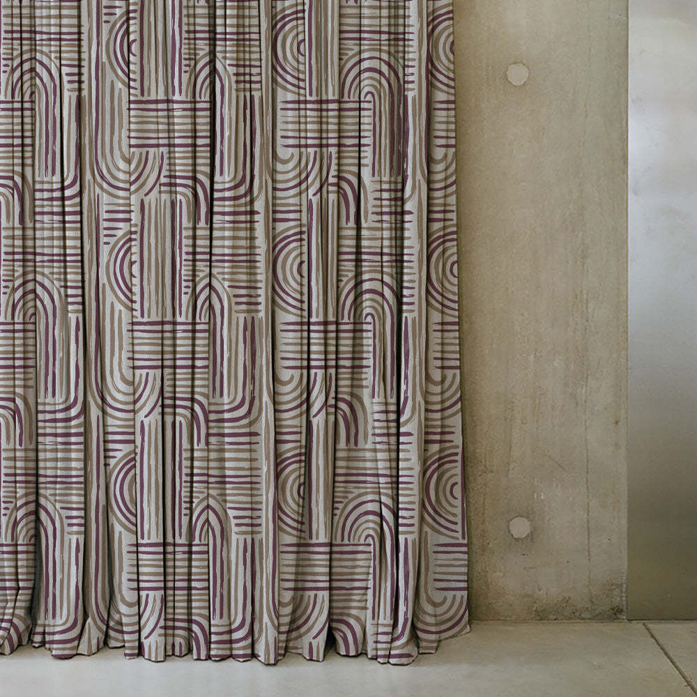 Poetic Curves Geometric Wine Heavy Satin Room Darkening Curtains Set Of 2 - (DS528C)