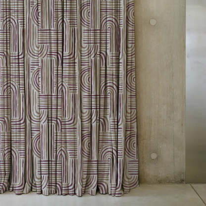 Poetic Curves Geometric Wine Heavy Satin Room Darkening Curtains Set Of 2 - (DS528C)