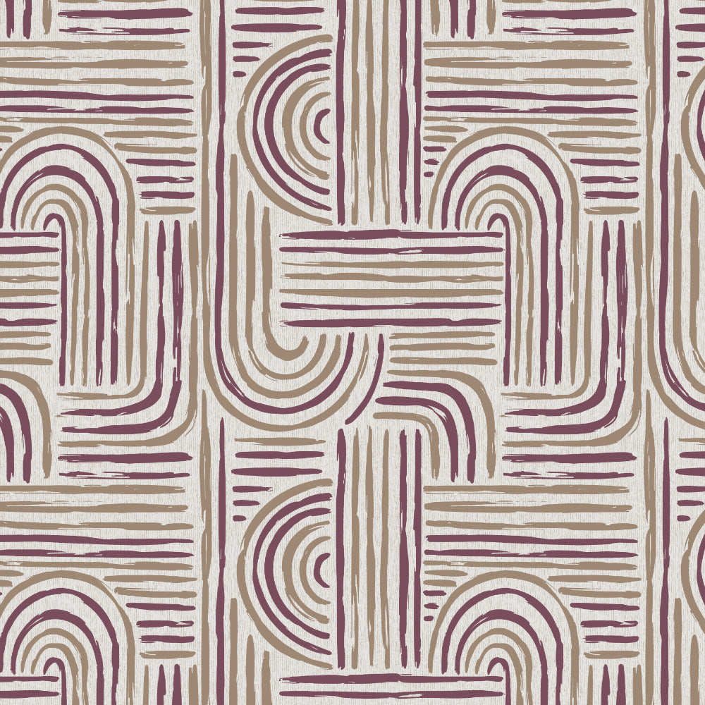 Poetic Curves Geometric Wine Heavy Satin Room Darkening Curtains Set Of 2 - (DS528C)