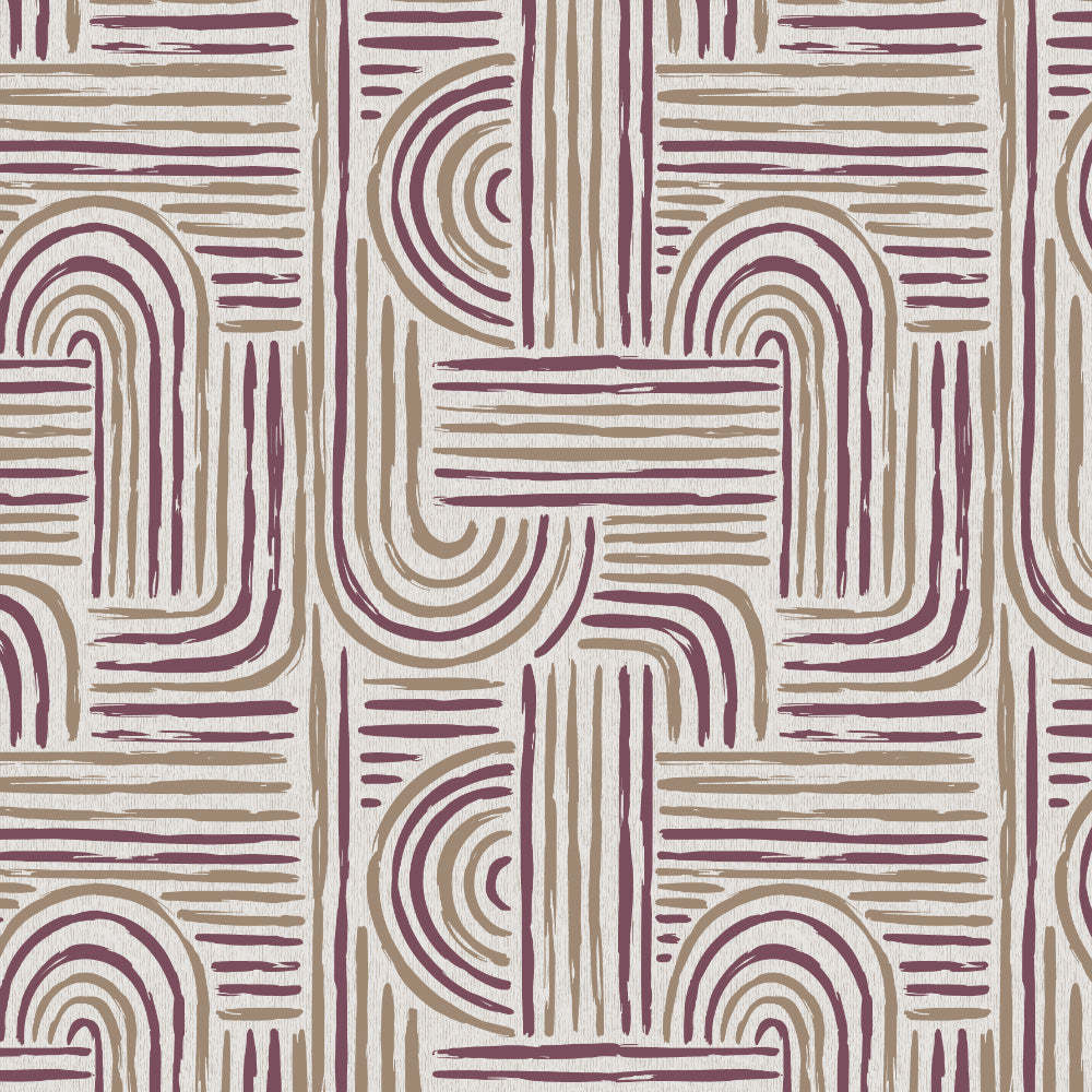 Poetic Curves Geometric Wine Heavy Satin Room Darkening Curtains Set Of 2 - (DS528C)