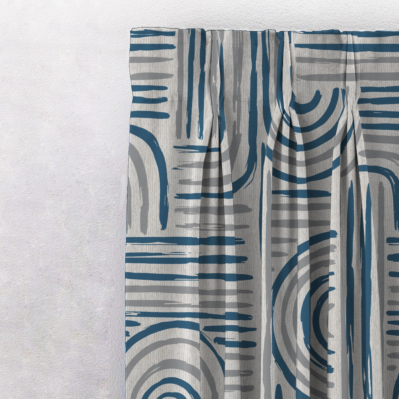 Poetic Curves Geometric Steel Blue Heavy Satin Blackout curtains Set Of 2 - (DS528D)