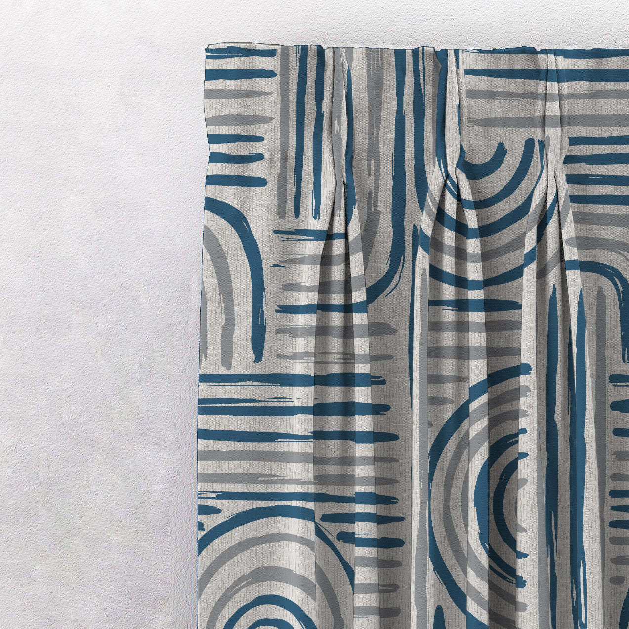 Poetic Curves Geometric Steel Blue Heavy Satin Blackout curtains Set Of 2 - (DS528D)