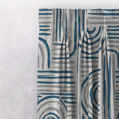 Poetic Curves Geometric Steel Blue Heavy Satin Blackout curtains Set Of 2 - (DS528D)