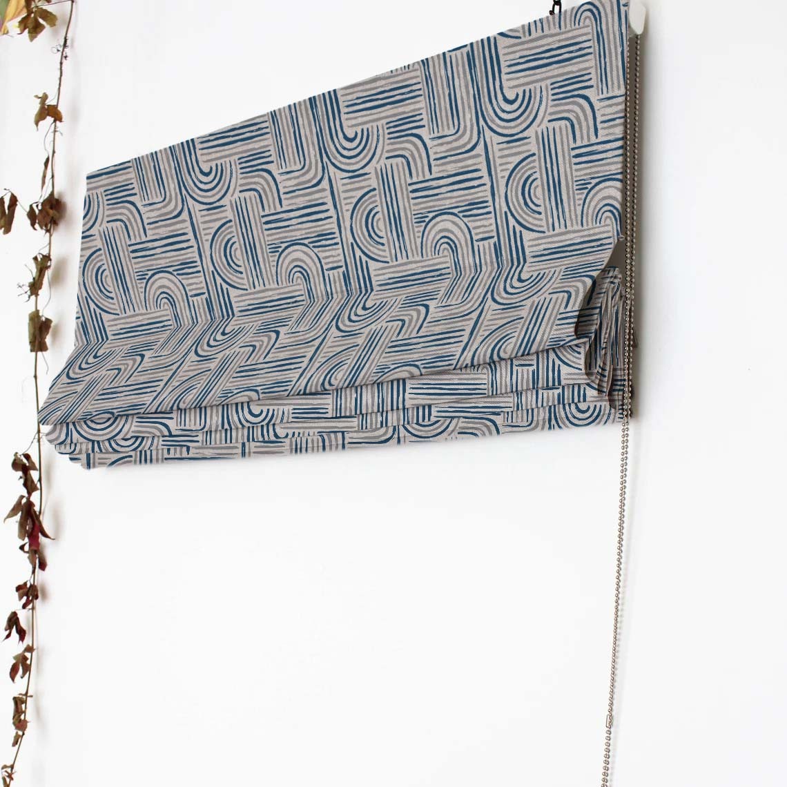 Poetic Curves Geometric Steel Blue Satin Roman Blind (DS528D)